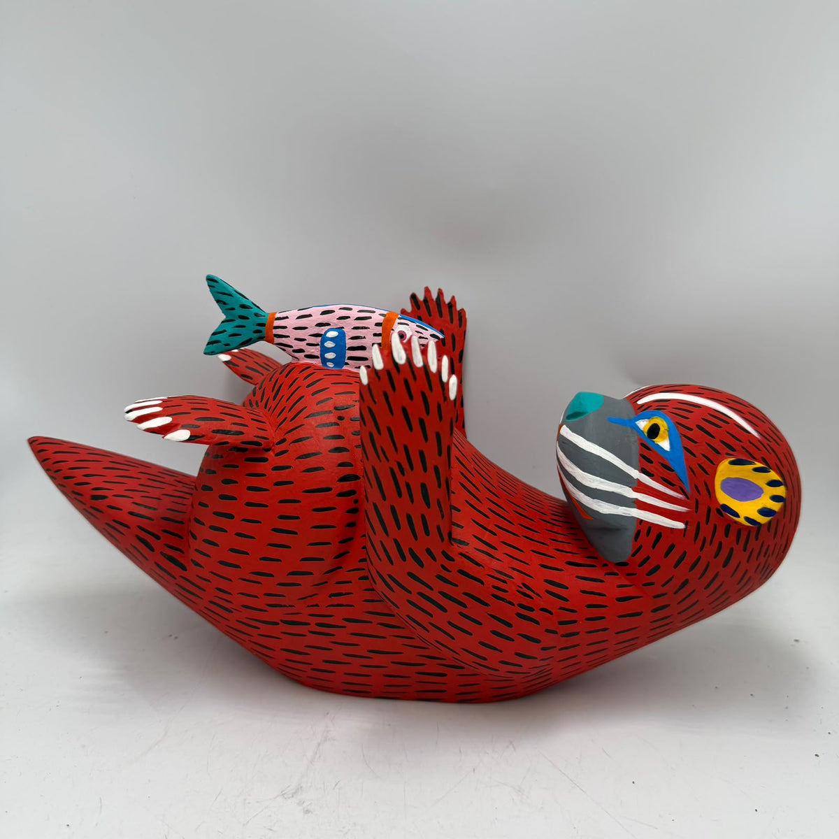 Oaxacan Wood Carving Hand Made, Otter with Baby By Armando Jimenez  PP9623
