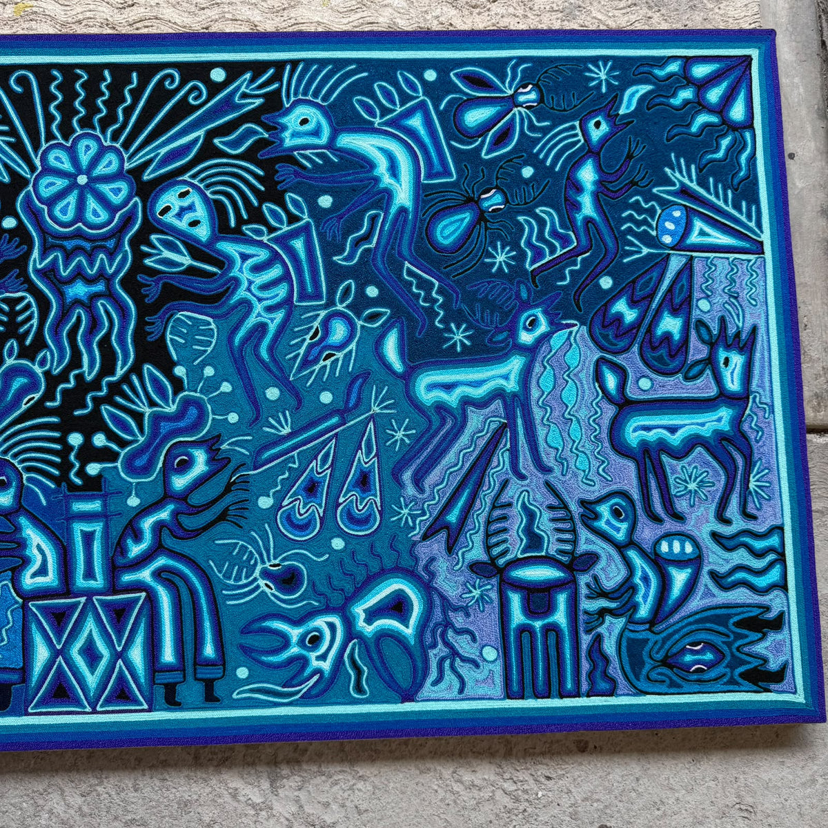 Huichol Yarn Painting Mexican Folk Art by Hilaria Chavez Carrillo PP9626