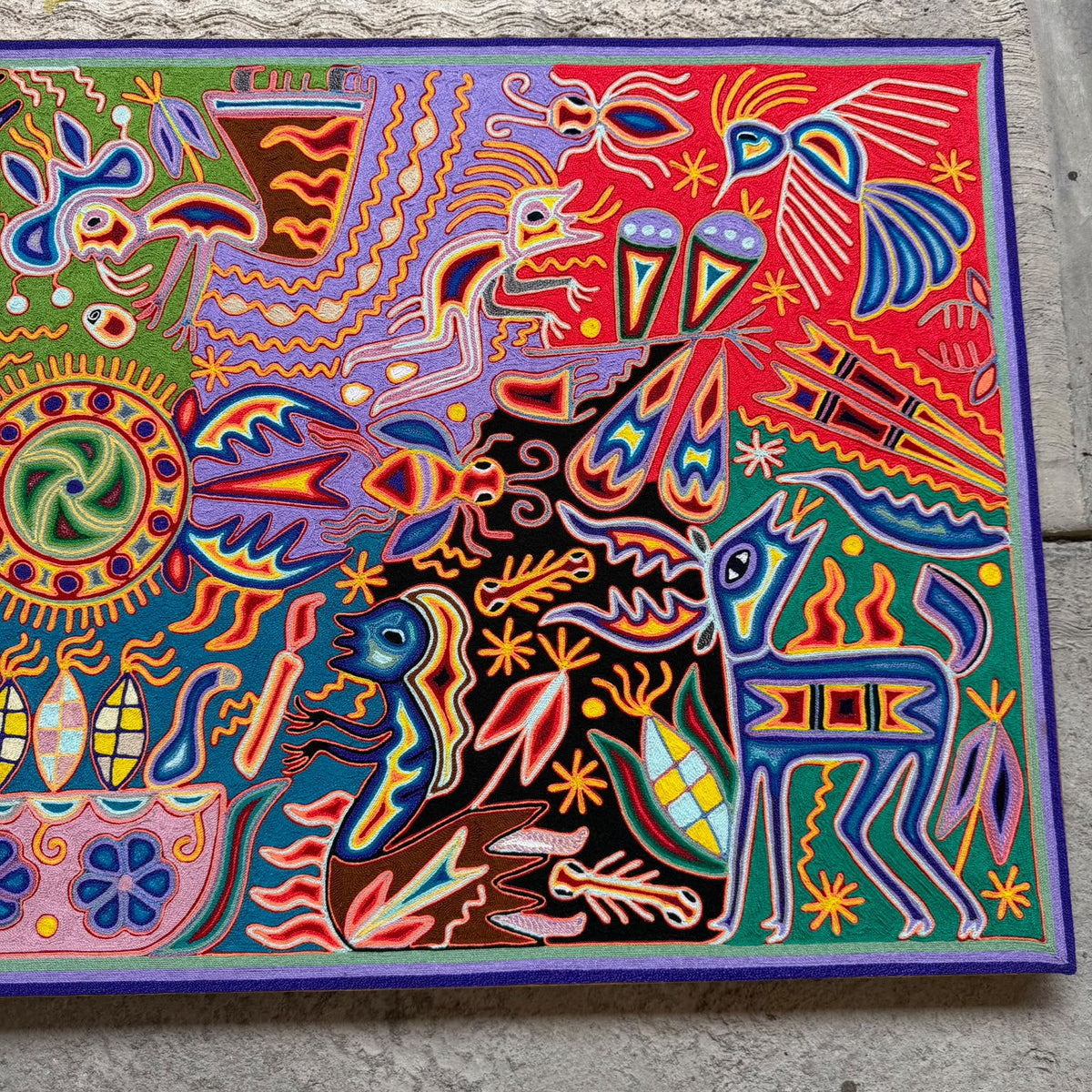 Huichol Yarn Painting Mexican Folk Art by Hilaria Chavez Carrillo PP9627