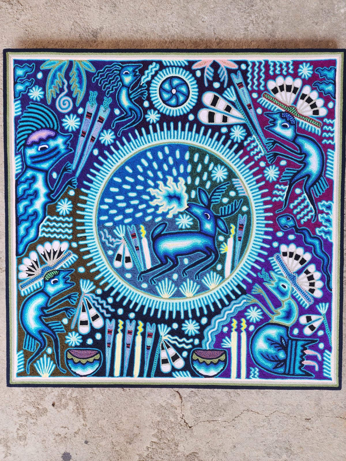 Huichol Mexican Folk Art Yarn Painting  By Maximino Renteria PP9629
