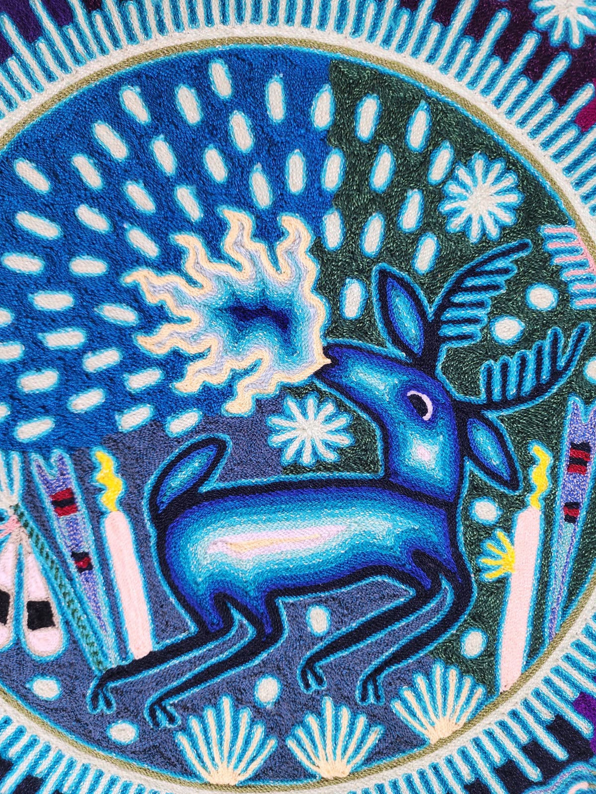 Huichol Mexican Folk Art Yarn Painting  By Maximino Renteria PP9629