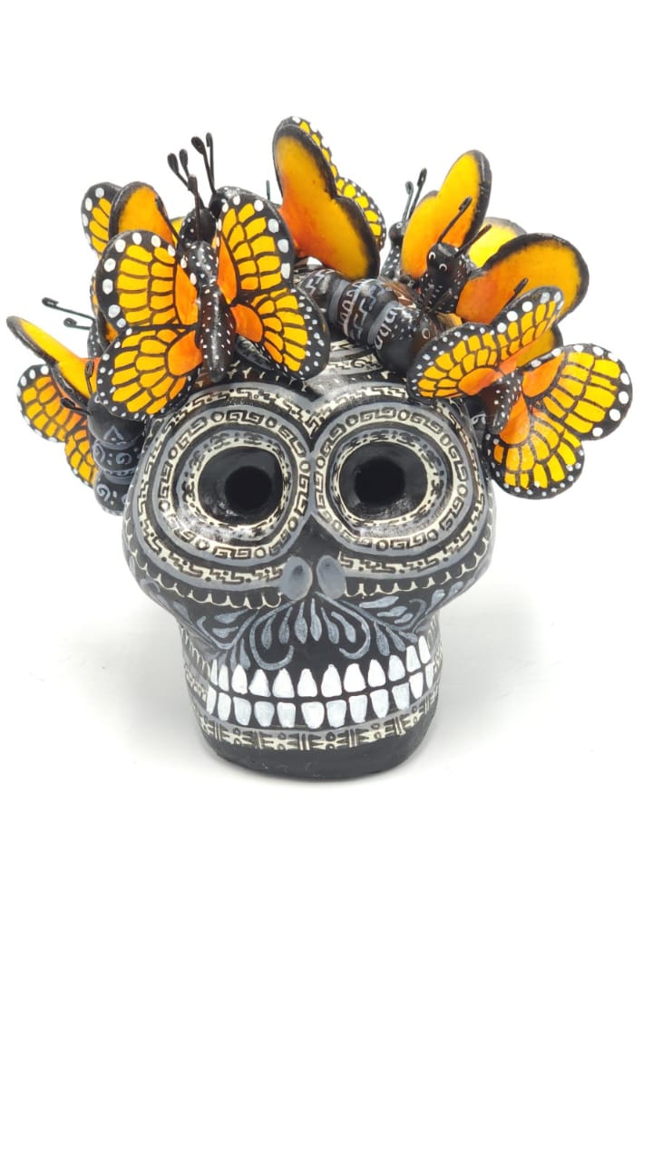 Extraordinary Ceramic Monarch Butterfly Skull By Castillo PP4943