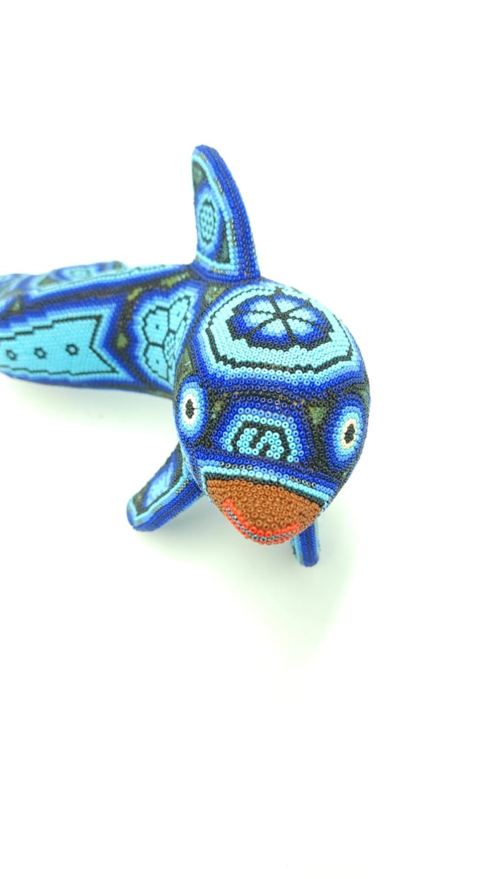Huichol Hand Beaded Mexican Folk Art Shark By Mayola Villa Lopez