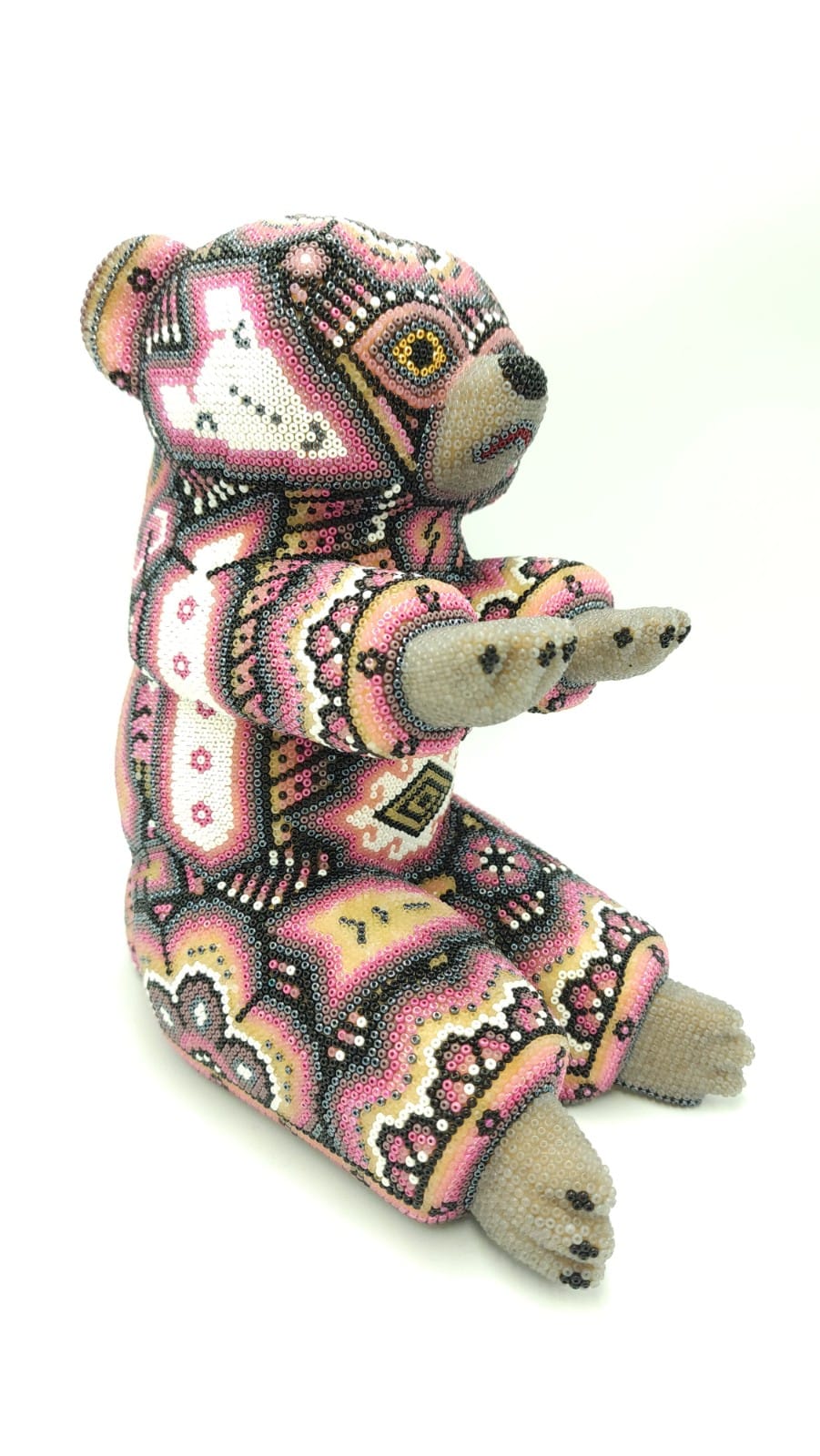 Mexican Folk Art Huichol Beaded Bear by Isandro Villa Lopez