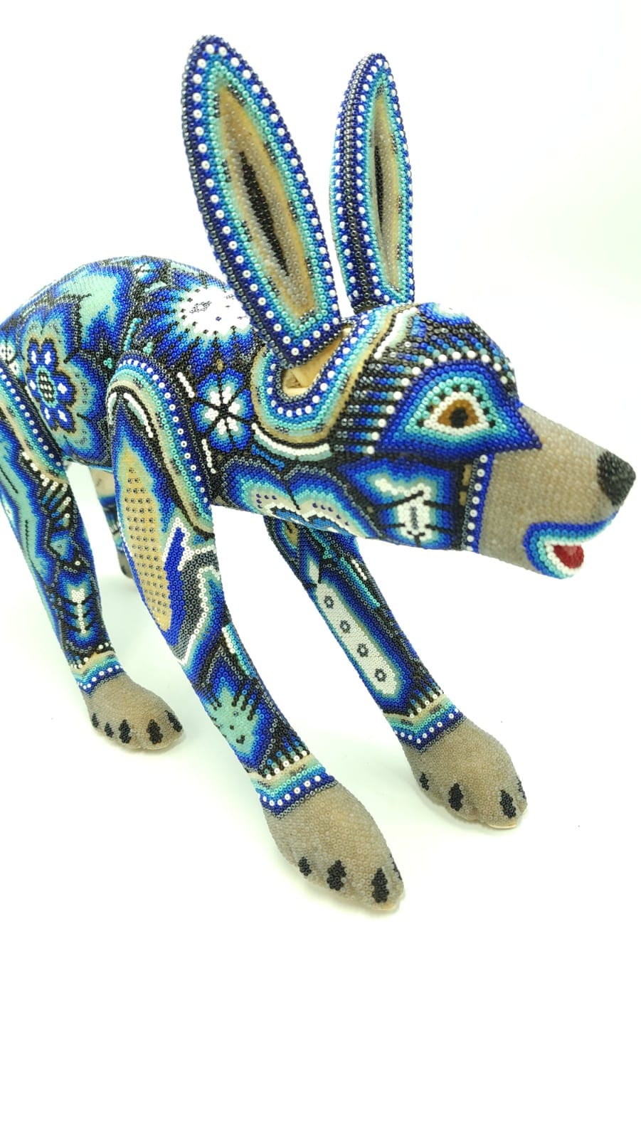 Mexican Folk Art Huichol Beaded Coyote by Isandro Villa Lopez