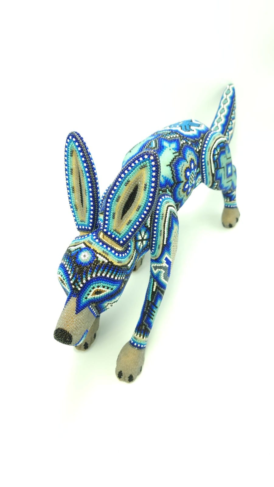 Mexican Folk Art Huichol Beaded Coyote by Isandro Villa Lopez