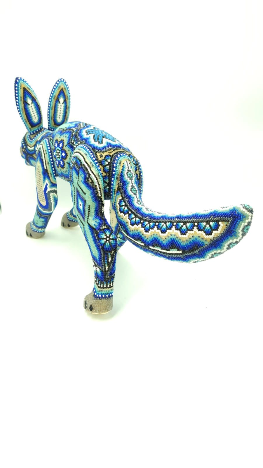 Mexican Folk Art Huichol Beaded Coyote by Isandro Villa Lopez