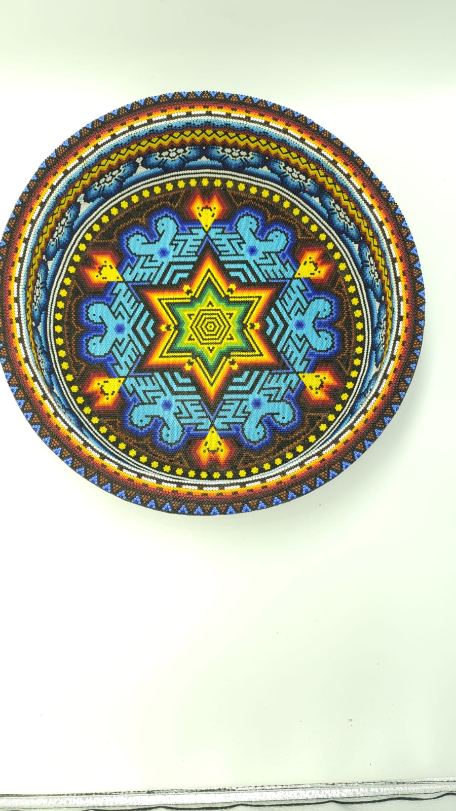 Mexican Huichol Hand Beaded Platter By Santos Bautistas