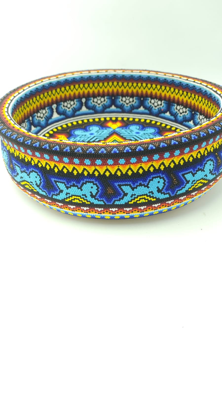 Mexican Huichol Hand Beaded Platter By Santos Bautistas PP5081