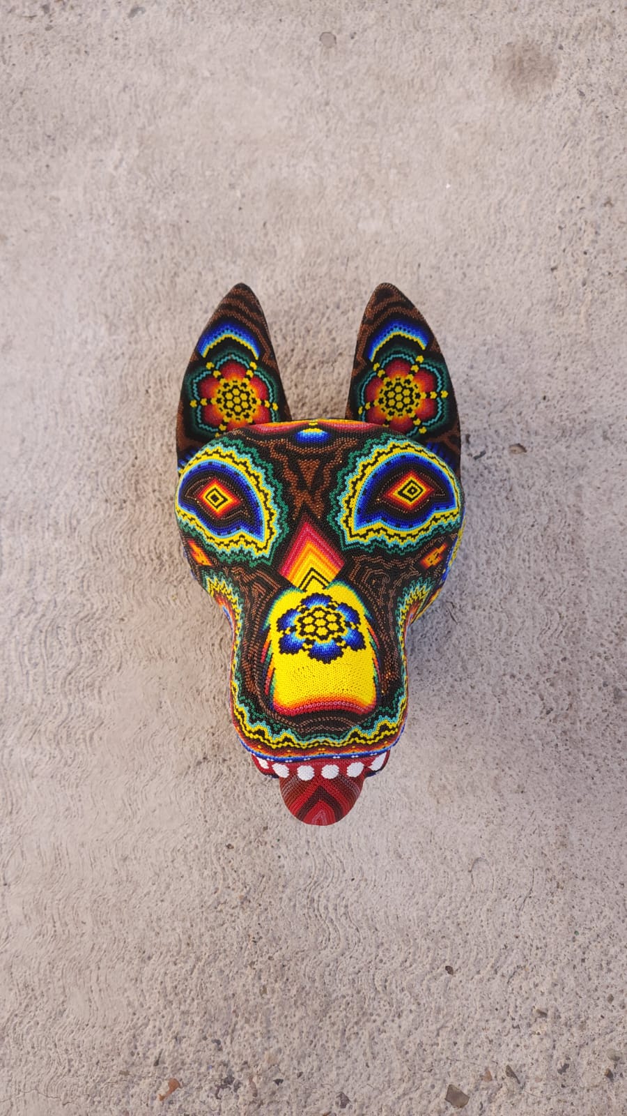 Wild Huichol Hand Beaded Mexican Folk Art Wolf   By Santos Bautista PP5085