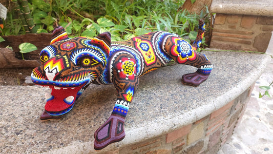 Huichol Hand Beaded Jaguar By Santos Bautista PP5083