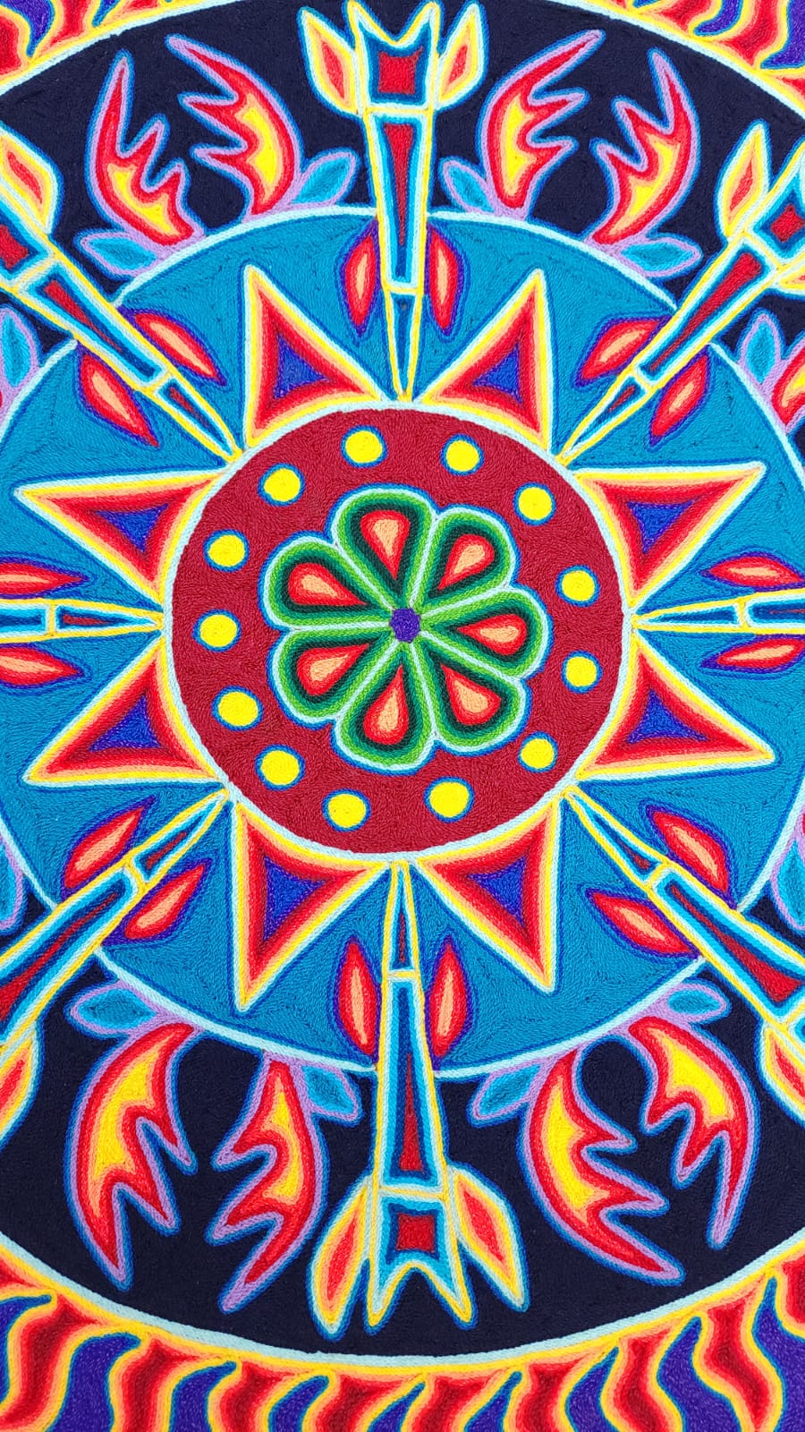 Huichol Yarn Painting Mexican Folk Art by Hilaria Chavez Carrillo PP5222