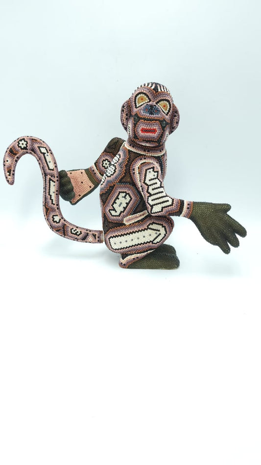 Huichol Hand Beaded Mexican Folk Art Monkey By Mayola Villa Lopez PP5231