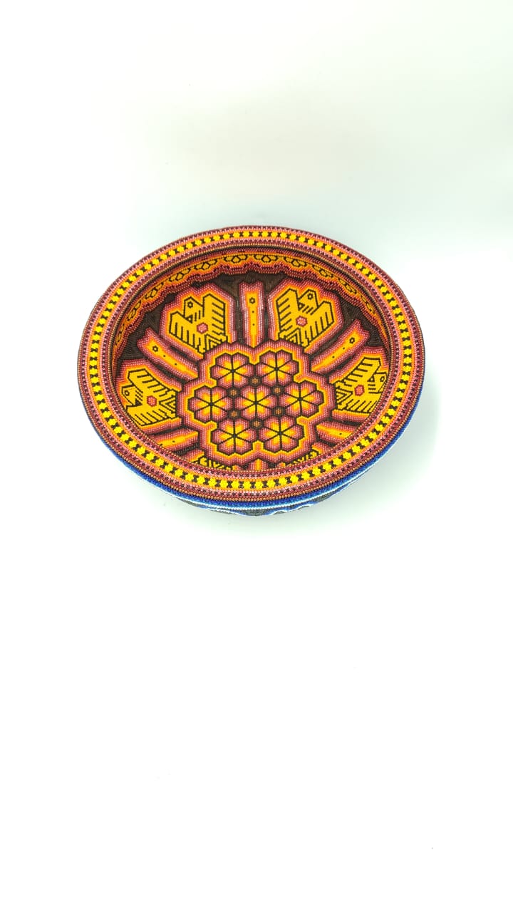 Huichol Hand Beaded Mexican Folk Art Platter By Mayola Villa Lopez