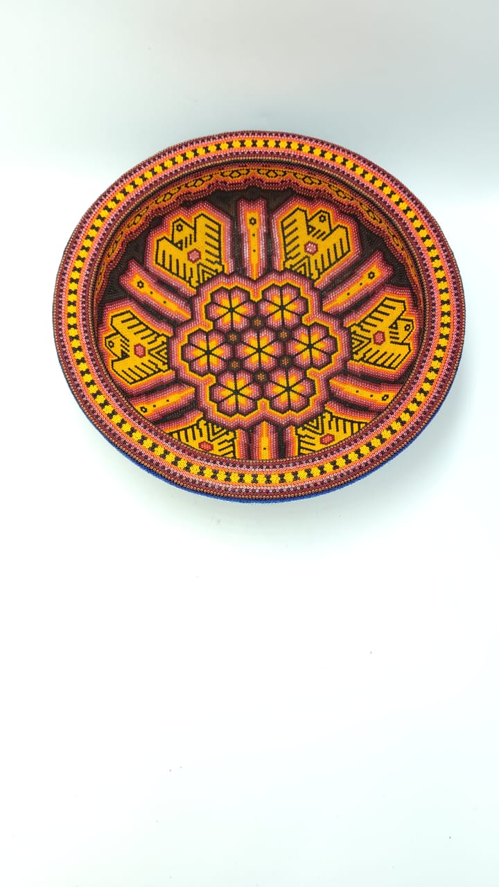 Huichol Hand Beaded Mexican Folk Art Platter By Mayola Villa Lopez