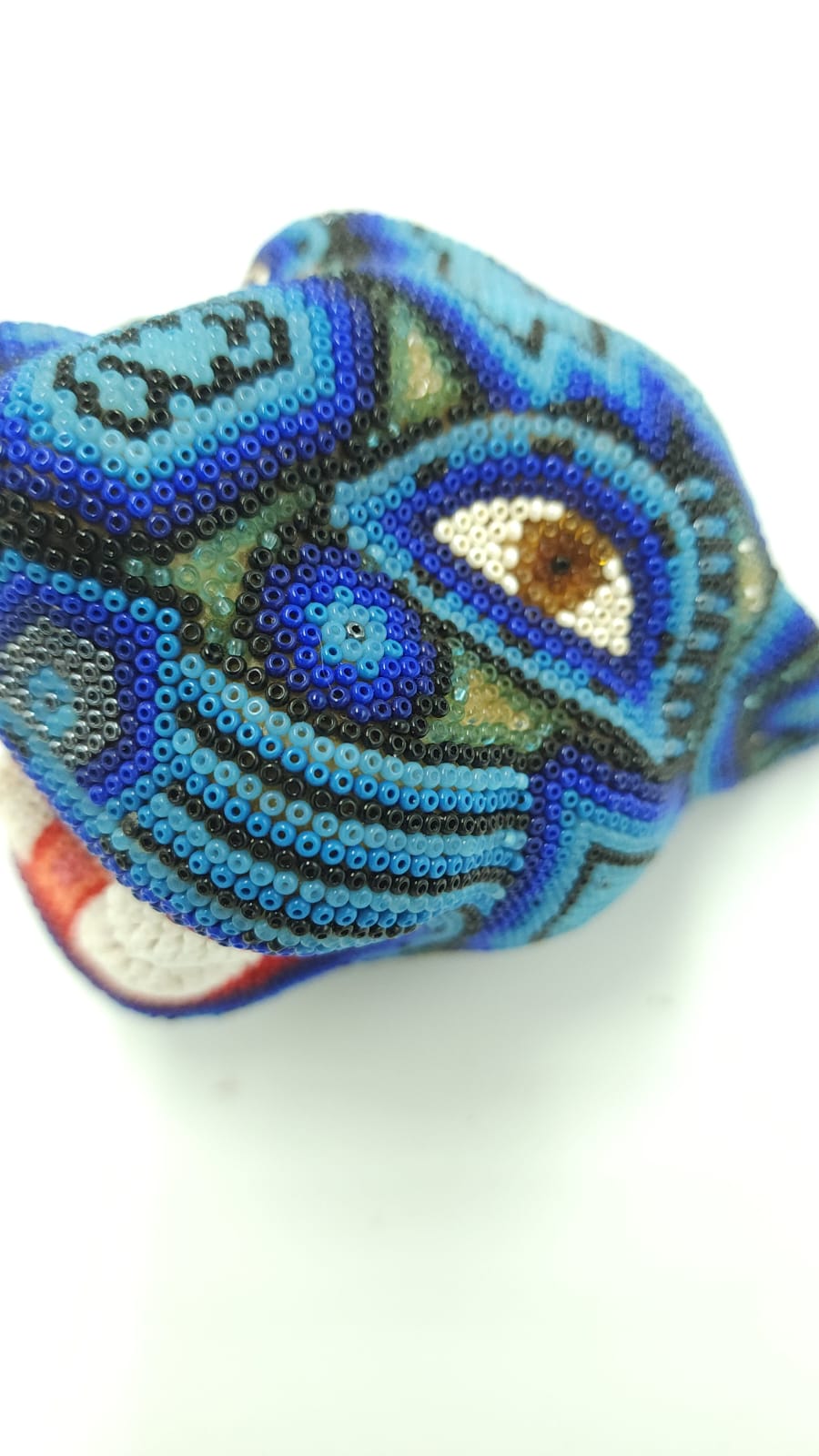 Mexican Huichol Hand Beaded Jaguar Head By Mayola Villa PP5403
