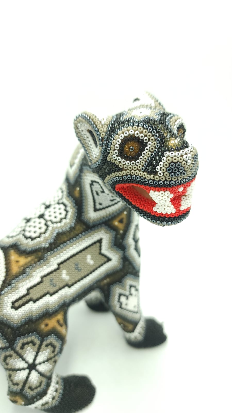 Huichol Hand Beaded Mexican Folk Art Jaguar By Mayola Villa Lopez PP5557