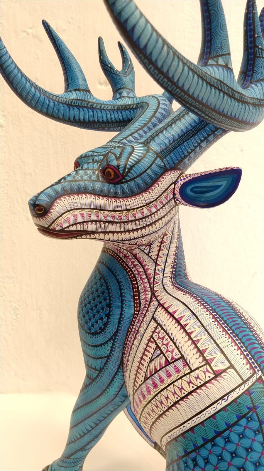 Magnificent Oaxacan Wood Carving Deer By Jacobo y Maria Angeles