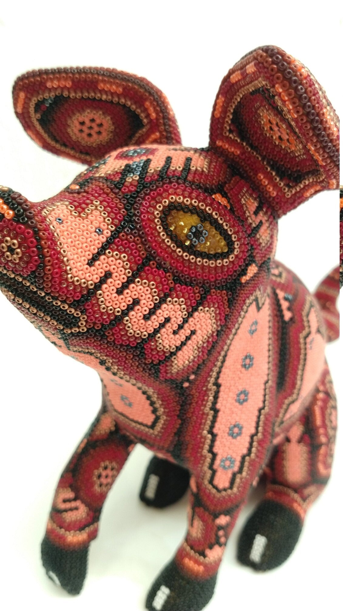 Huichol Hand Beaded Mexican Folk Art Pig By Mayola Villa Lopez PP2717