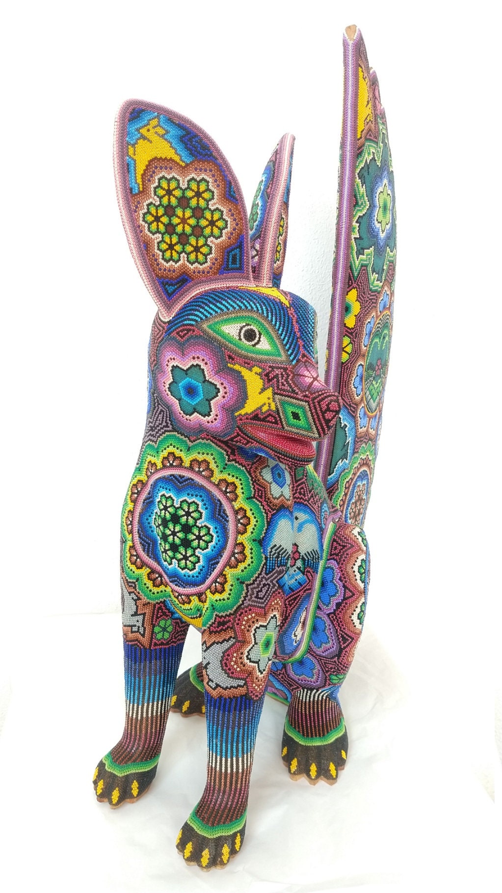 Hand Beaded Huichol Indian Mexican Folk Art Fox By Morelia Lopez