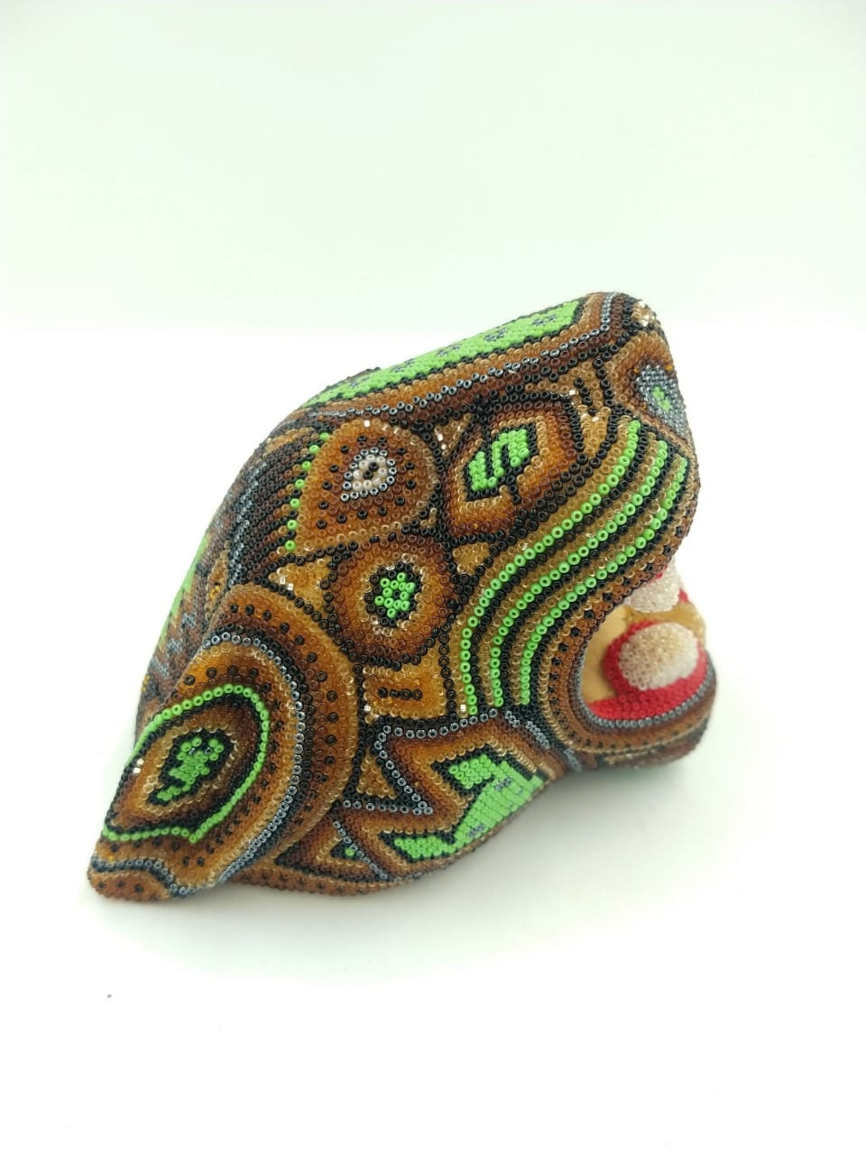 Hand Beaded Mexican Folk Art Jaguar Head With  Micro Beads By Mayola Villa Lopez PP3257