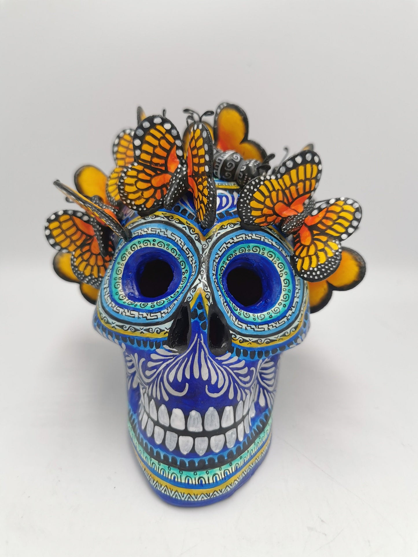 Day Of the Dead Ceramic  Butterfly Skull By Alfonso Castillo Hernandez PP3571