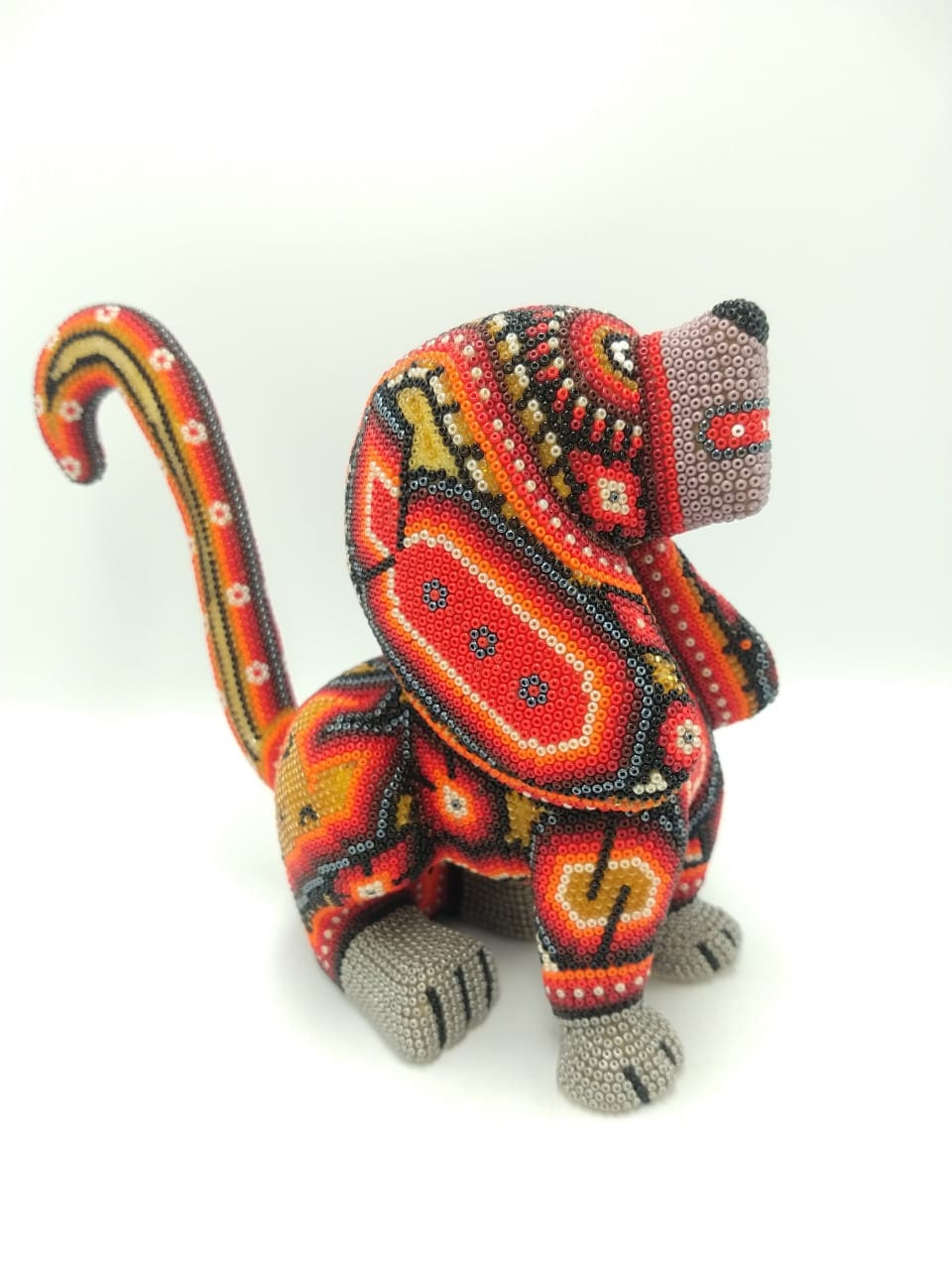 Mexican Folk Art Huichol Beaded Dog by Isandro Villa Lopez PP3705