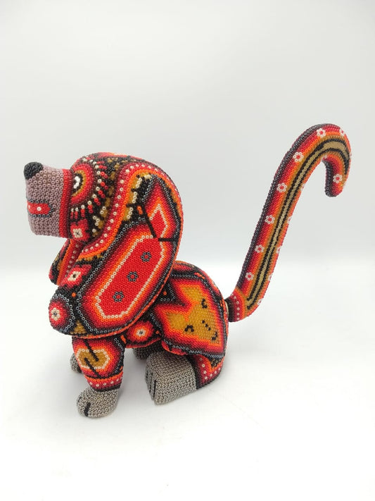 Mexican Folk Art Huichol Beaded Dog by Isandro Villa Lopez