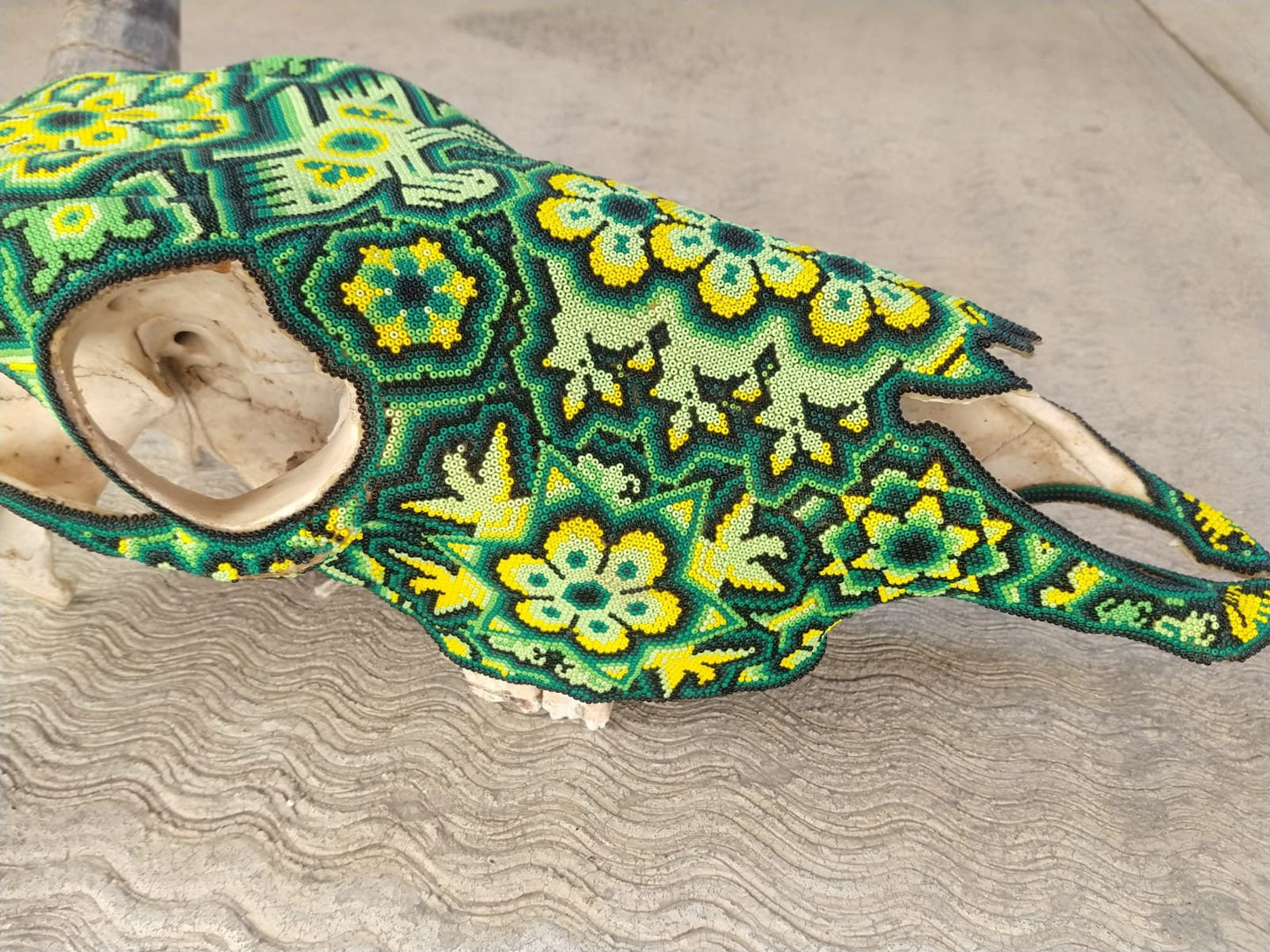 Hand Beaded Mexican Folk Art Authentic Bull Skull by Jose Manuel Ramirez PP3769