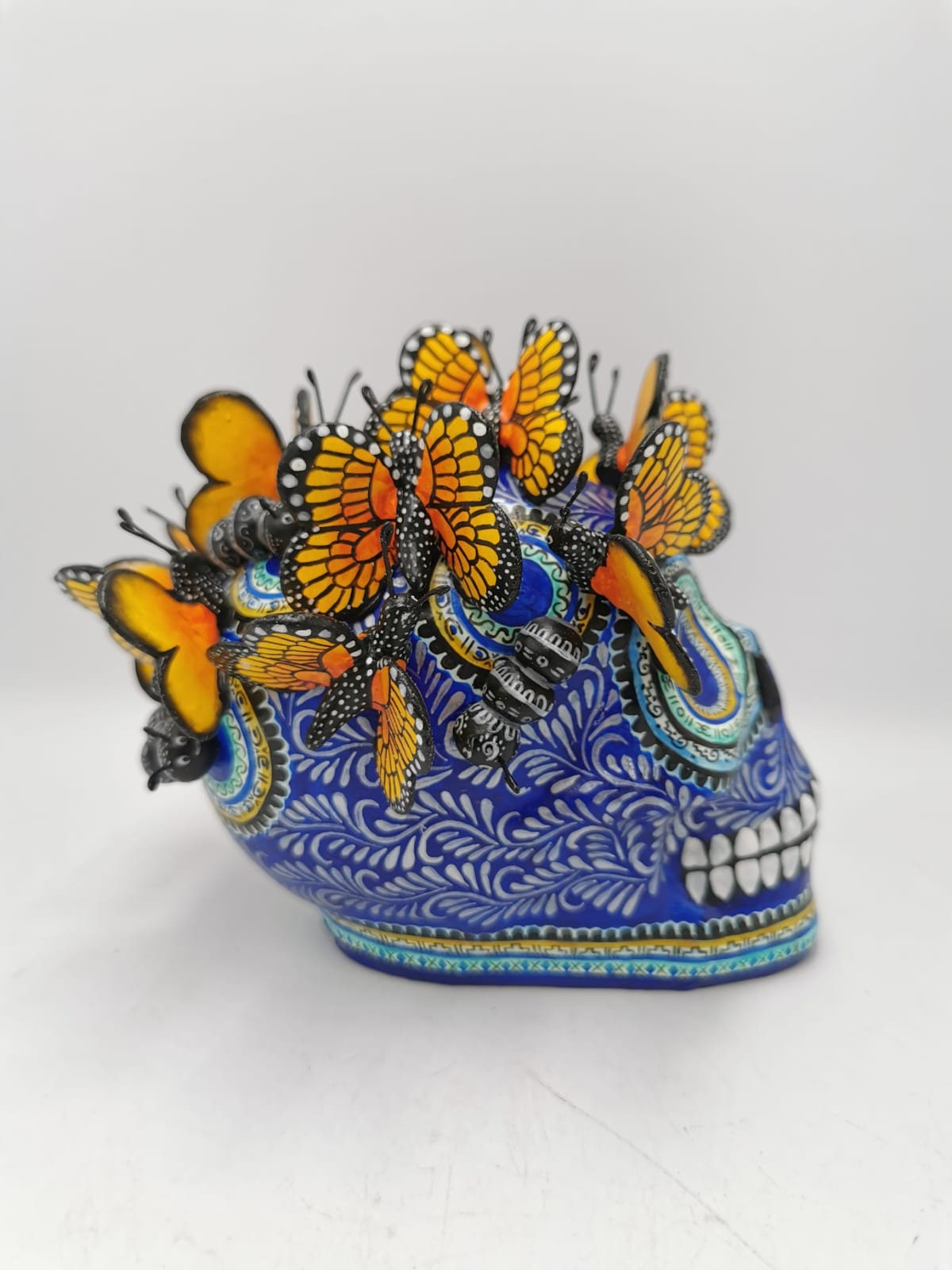 Exquisite Day Of the Dead Ceramic  Butterfly Skull By Alfonso Castillo Hernandez PP4070