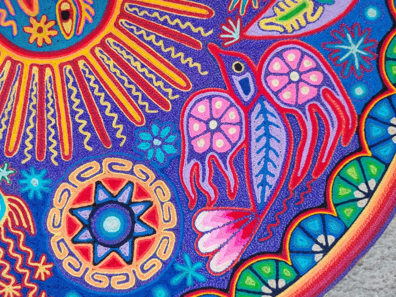 Huichol Mexican Folk Art Yarn Painting by Eliseo Castro PP4205