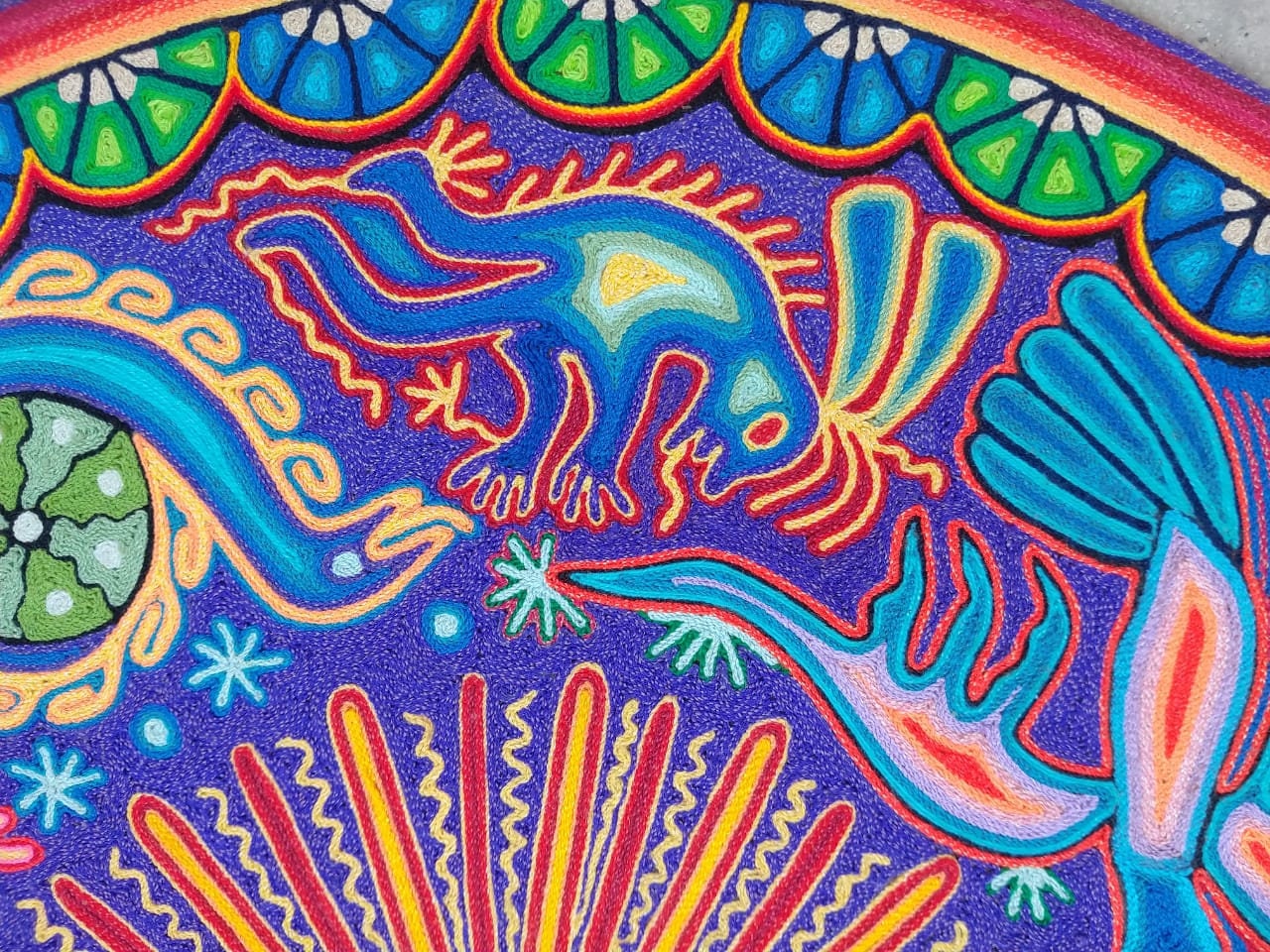 Huichol Mexican Folk Art Yarn Painting by Eliseo Castro PP4205