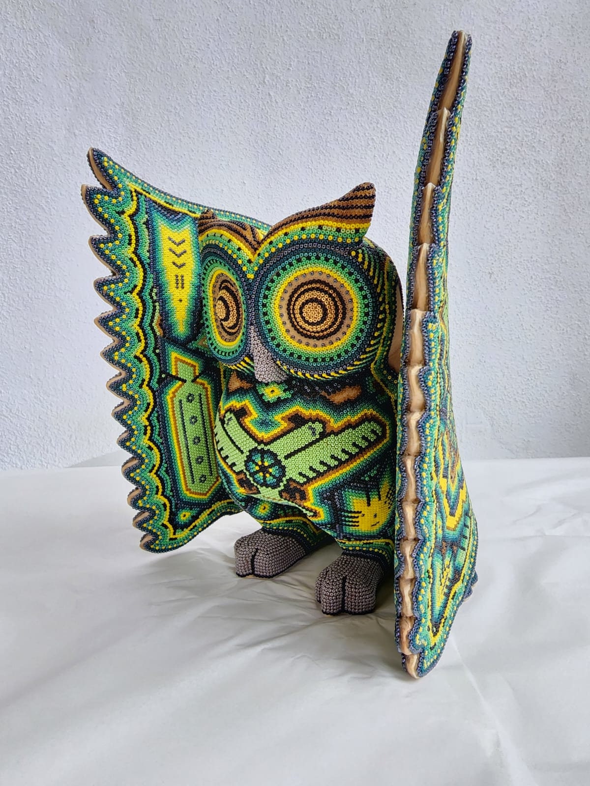 Mexican Folk Art Huichol Beaded Owl by Isandro Villa Lopez