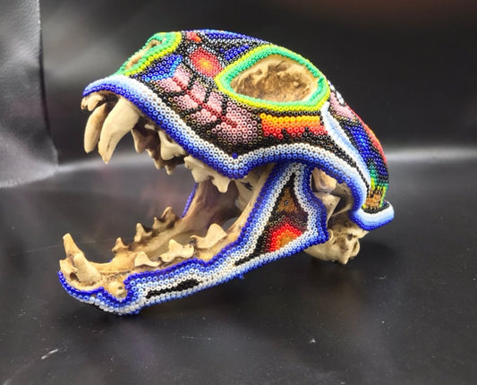 Incredible Mexican Huichol Hand Beaded Wildcat By Honorio Villa Lopez PP4426