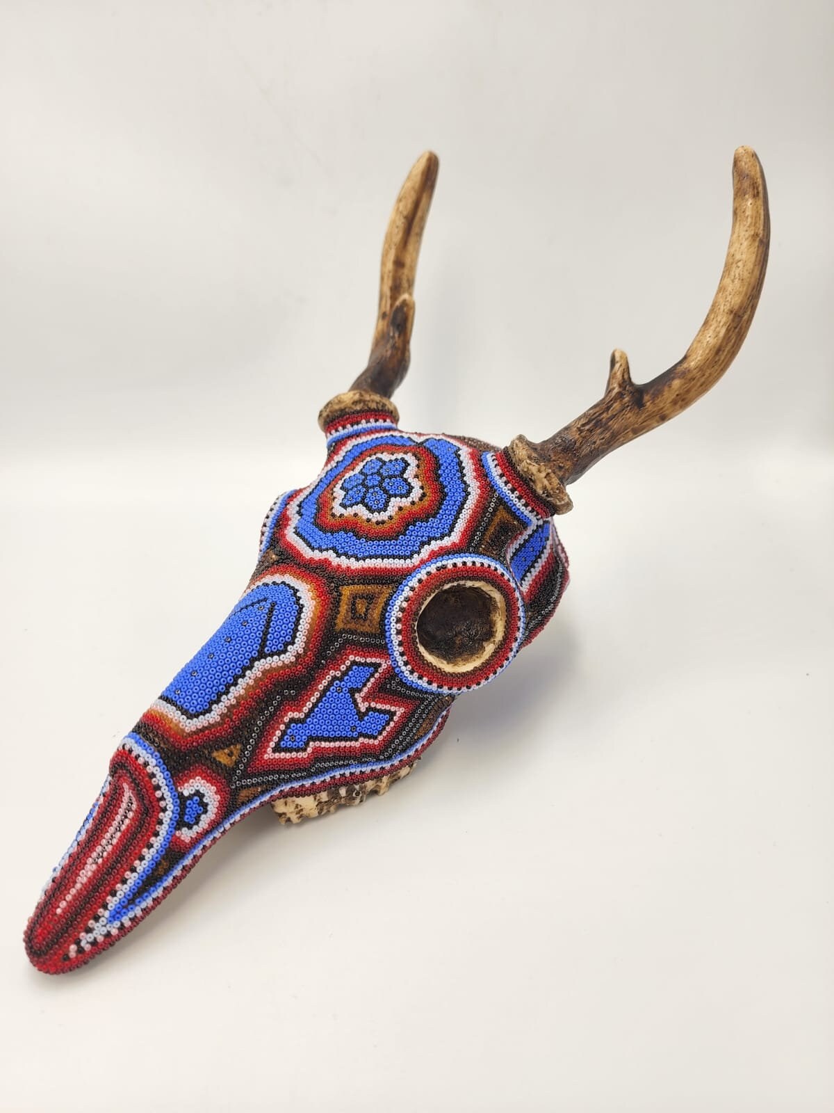 Huichol Indian Cast Resin Deer Skull Beaded By Mayola Villa Lopez PP4491