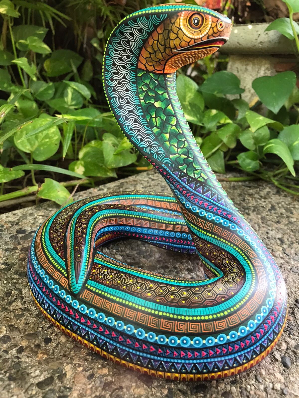 Oaxacan Wood Carving Cobra by Manuel Cruz Prudencio