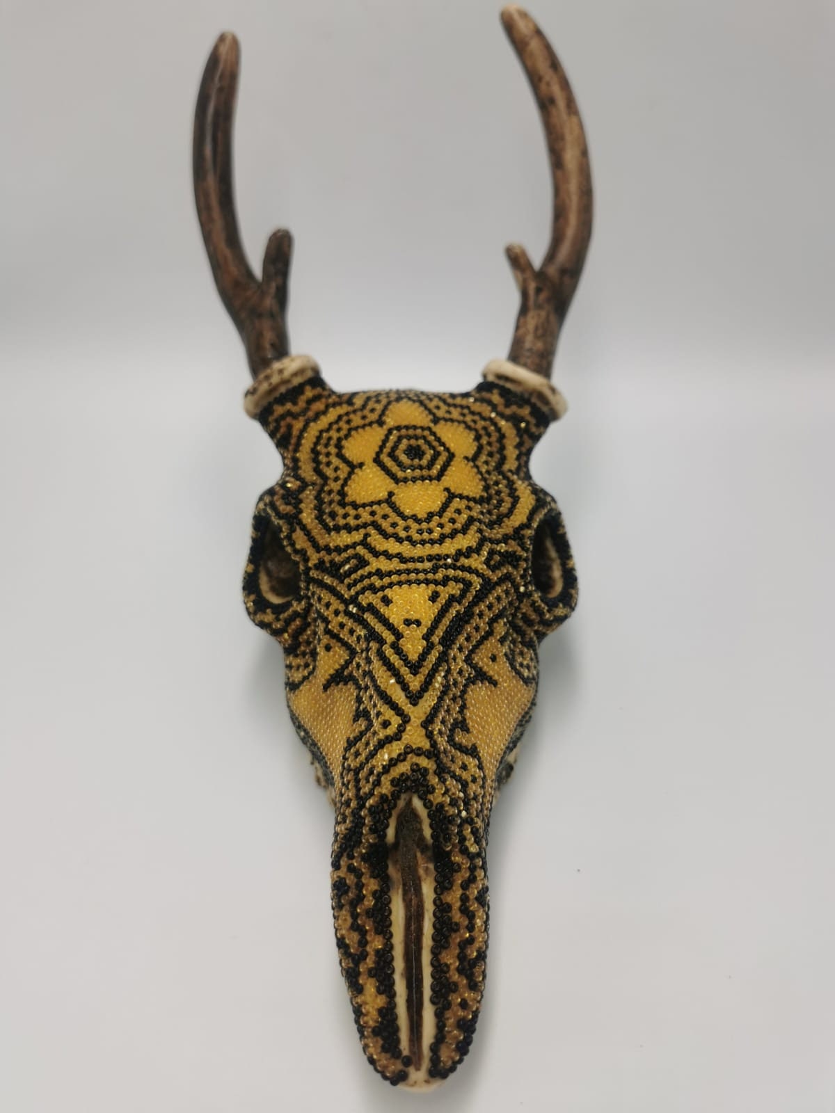 Hand Beaded Mexican Folk Art Deer Skull By Florencio Lopez PP4665
