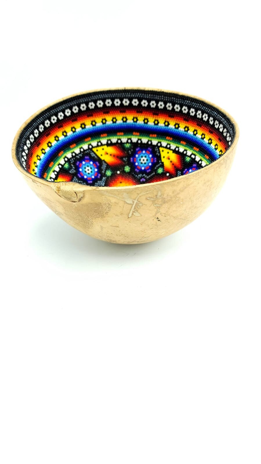 Huichol good Hand beaded ceremony bowl