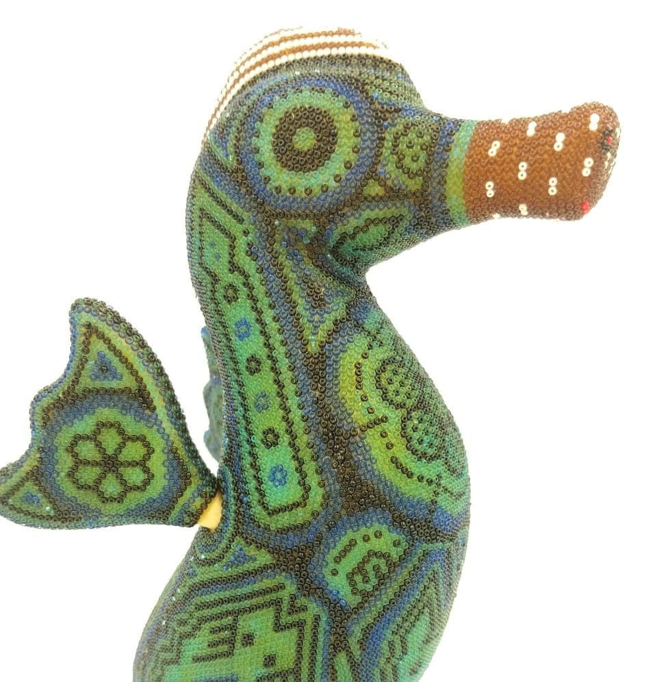 Huichol Beaded Mexican Folk Art Seahorse by Mayola Villa Lopez